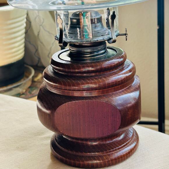 Vintage Lamplight Farms Wood Base Lamp with Metal Canister for Fluid 13” Tall - Picture 3 of 9